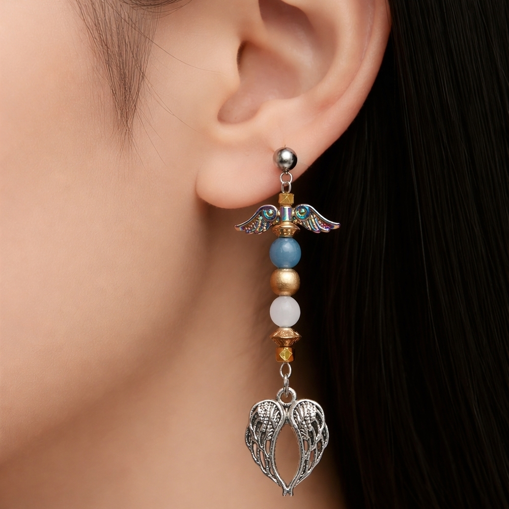 Archangel Michael Winged Post Dangle Earrings Angels Guardian Angels Drop